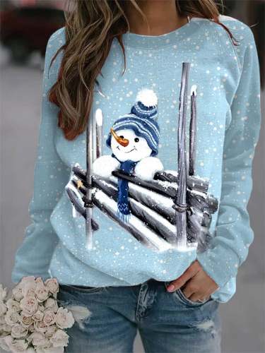 Women's Christmas Snowman Print Casual Crew Neck Sweatshirt