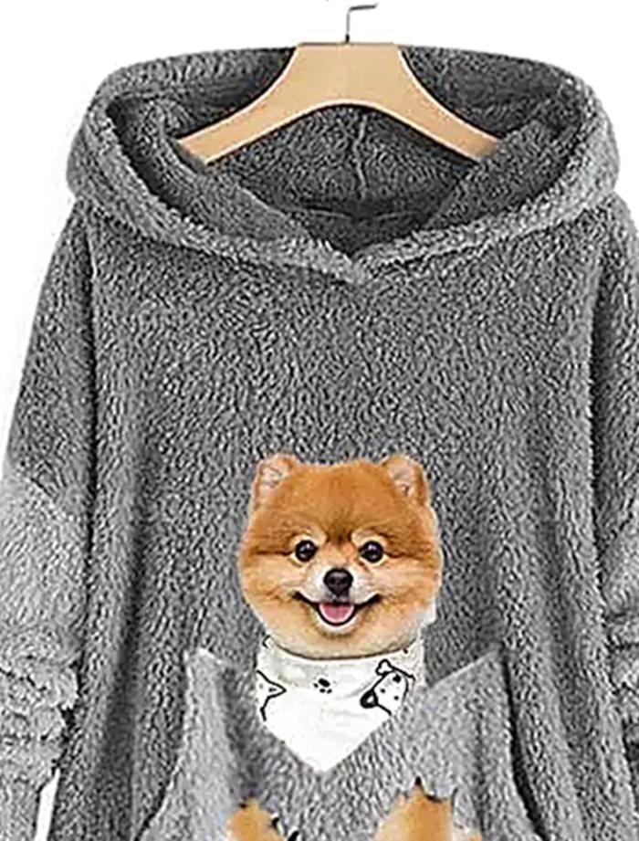 Women's Plus Size Print Animal Dog House Long Sleeve Teddy Coat
