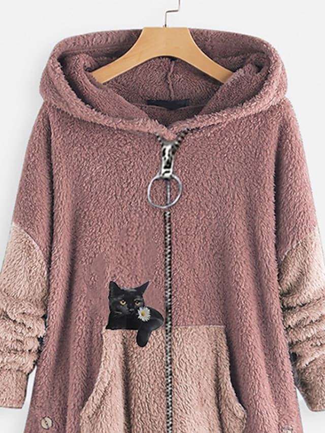 Women's Plus Size Teddy Coat Animal Cat Causal Hooded Coat
