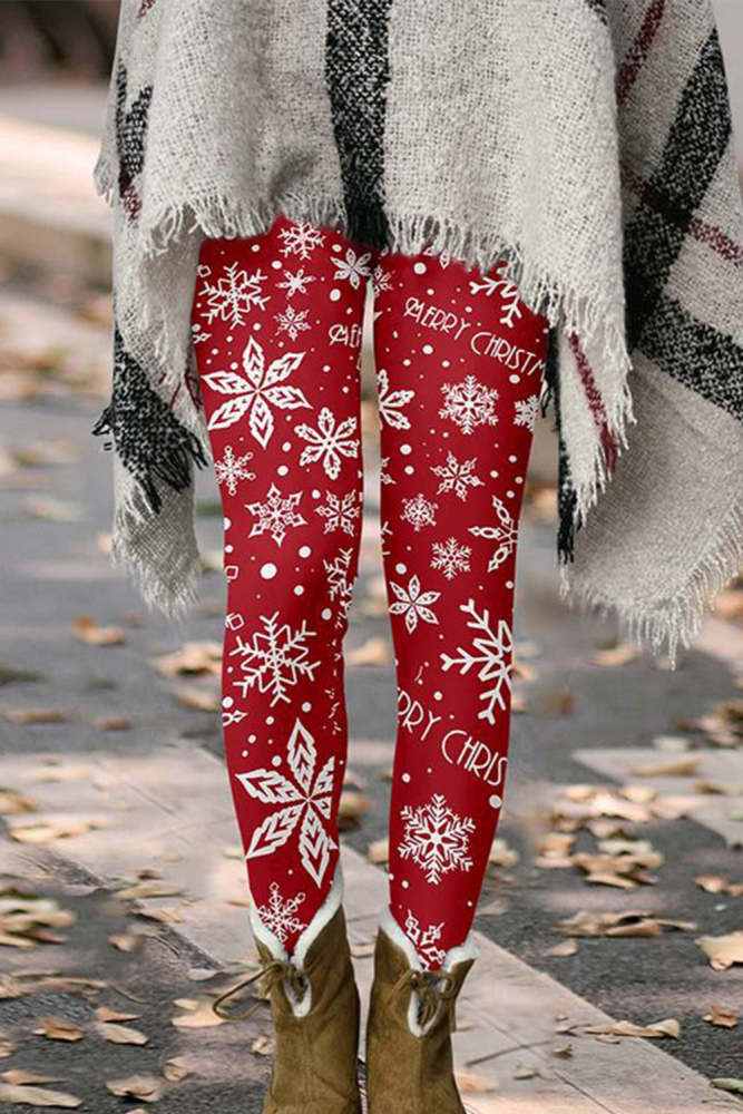Christmas Snowflake Pattern Sheath Casual Leggings