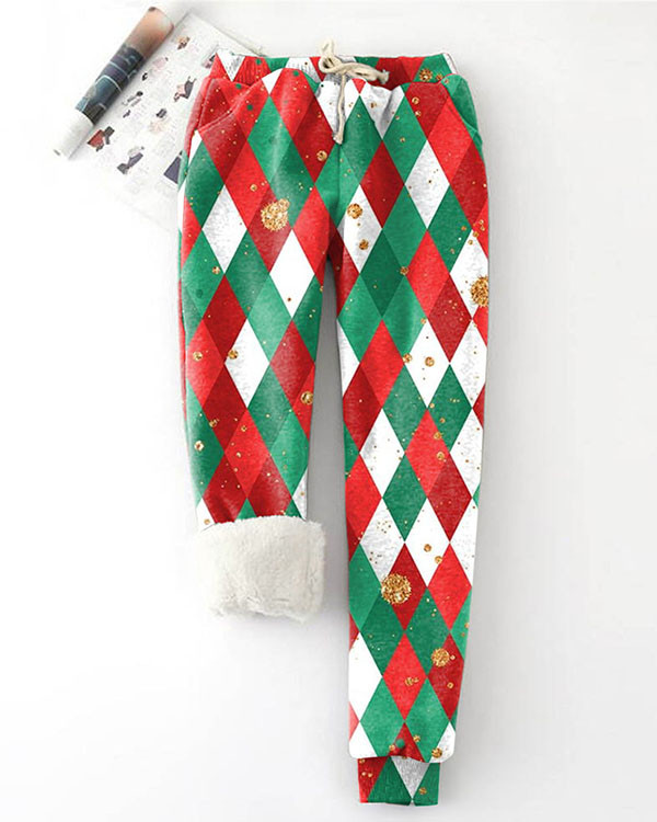 Santa Check Wool Warm Casual Drawstring Pants