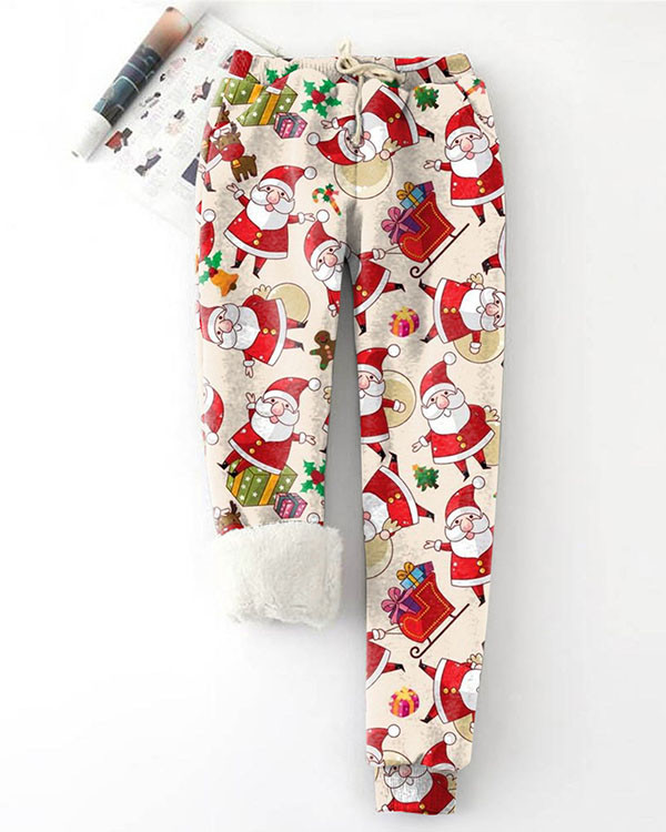 Santa Check Wool Warm Casual Drawstring Pants