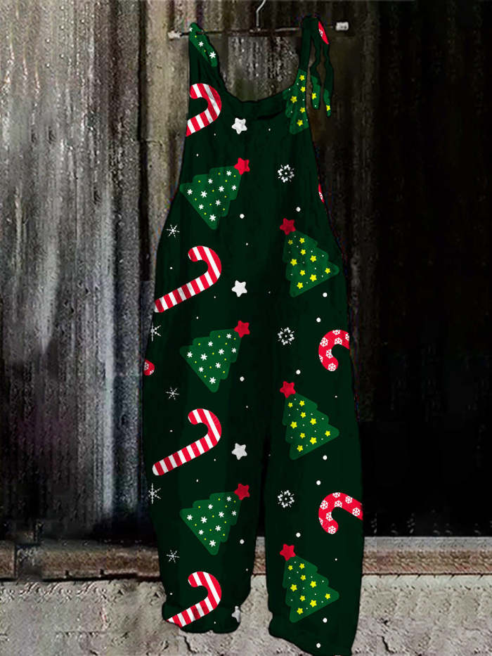 Christmas Christmas Tree Print Vintage Casual Jumpsuit