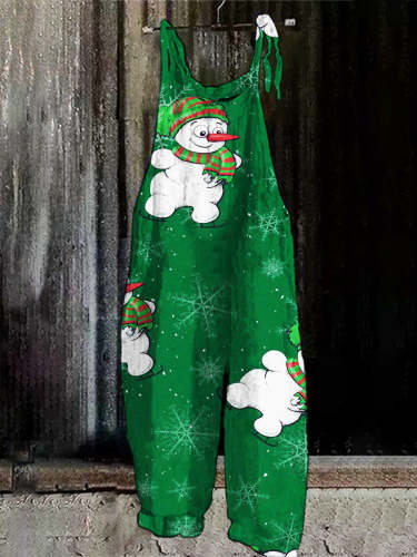 Christmas Snowman Print Vintage Casual Jumpsuit