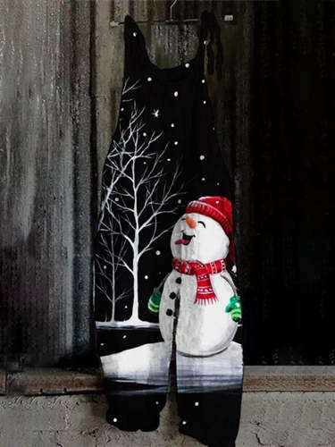 Christmas Snowman Print Jumpsuit