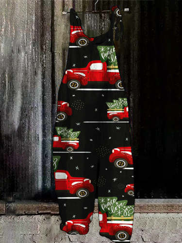 Christmas Car Print Vintage Casual Jumpsuit