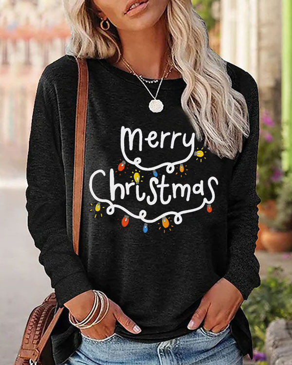 Merry Christmas Casual Long Sleeve Crew Neck Loose Top