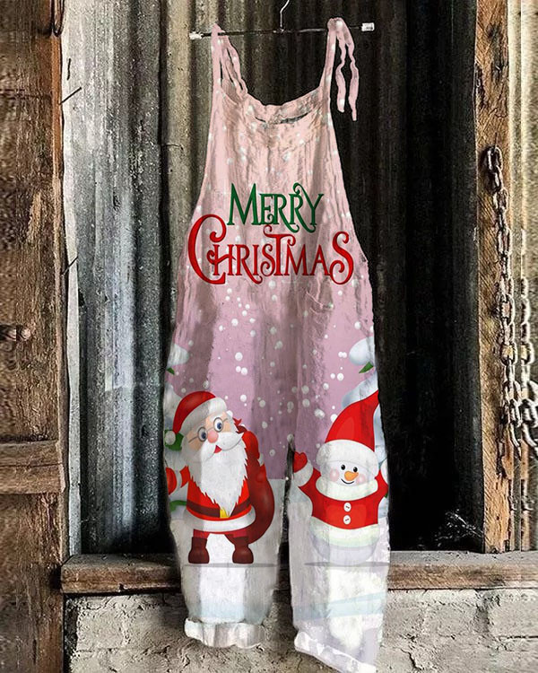 Merry Christmas Snowflake Cat Print Casual Jumpsuit