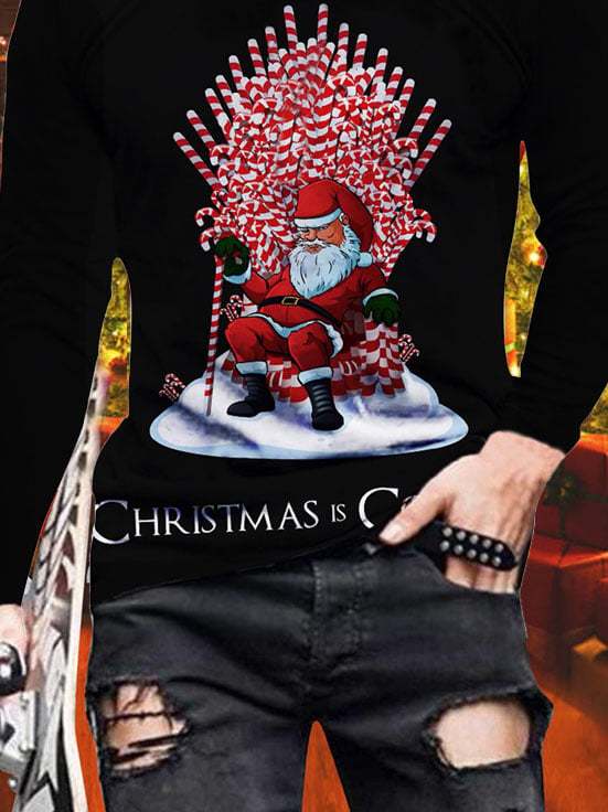 Men's Christmas Print Crew Neck Long Sleeve T-Shirt