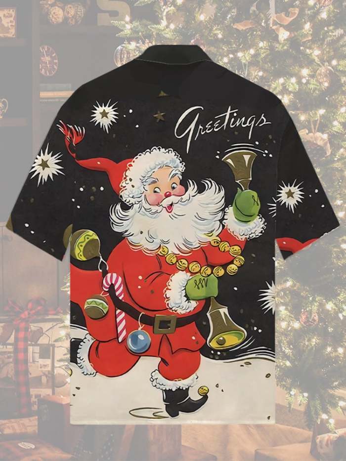 Christmas Elements Sunbathing Santa Claus Printing Men's Short Sleeve Shirt