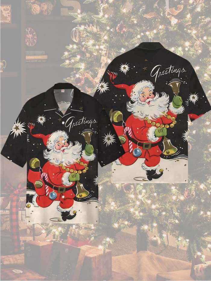 Christmas Elements Sunbathing Santa Claus Printing Men's Short Sleeve Shirt