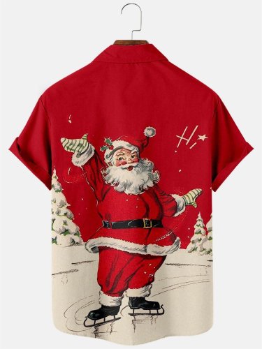 Christmas Elements Sunbathing Santa Claus Printing Men's Short Sleeve Shirt