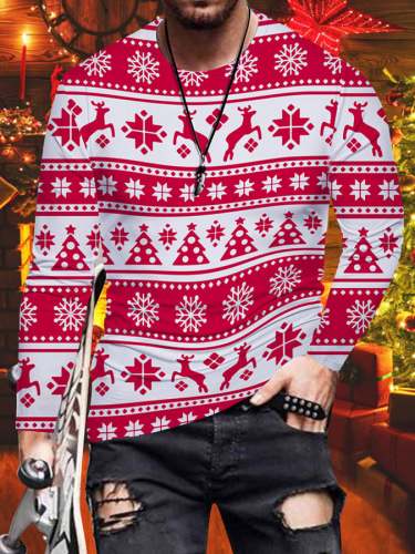 Men's Christmas Print Crew Neck Long Sleeve T-Shirt