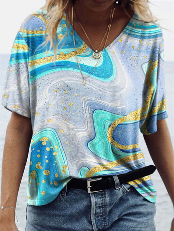 Marble Pattern Art V Neck T Shirt