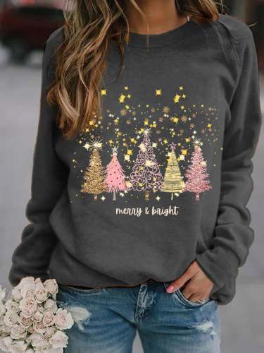 Women's Merry And Bright Christmas Print Casual Sweatshirt