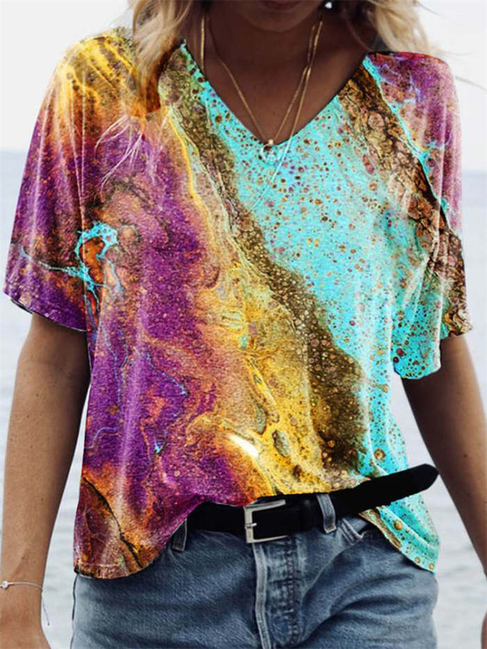 Marble Pattern Art V Neck T Shirt
