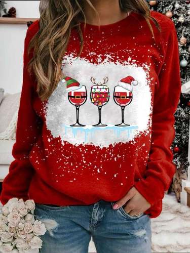 Fashionable Wine Glass Print Long Sleeve Sweatshirt