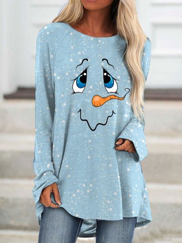 Women's Christmas Snowman Print Long T-Shirt