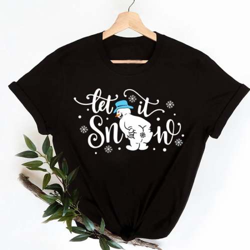 Women's Let It Snow Christmas Snowman Print Crew Neck T-Shirt