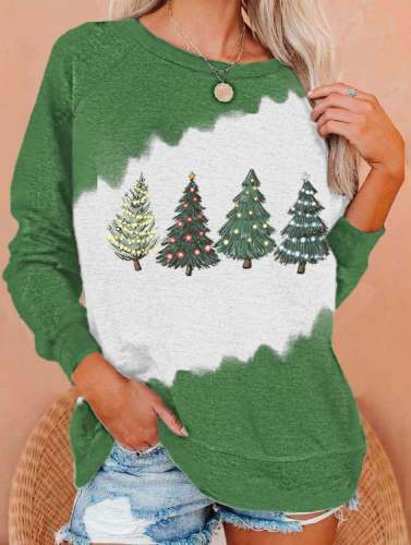 Women's Pink Christmas Tree Print Sweatshirt