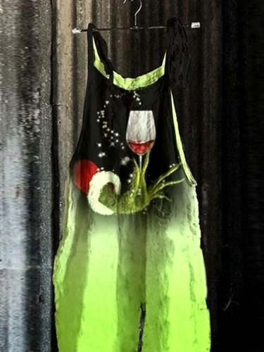 Casual Wine Glass Print Jumpsuit