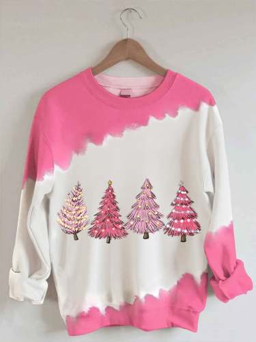 Women's Pink Christmas Tree Print Sweatshirt