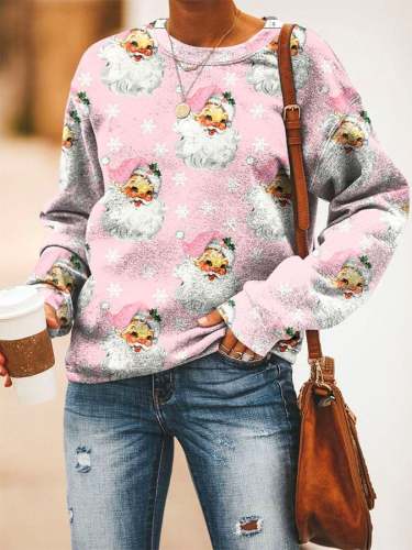 Christmas Retro Pink Santa Print Sweatshirt