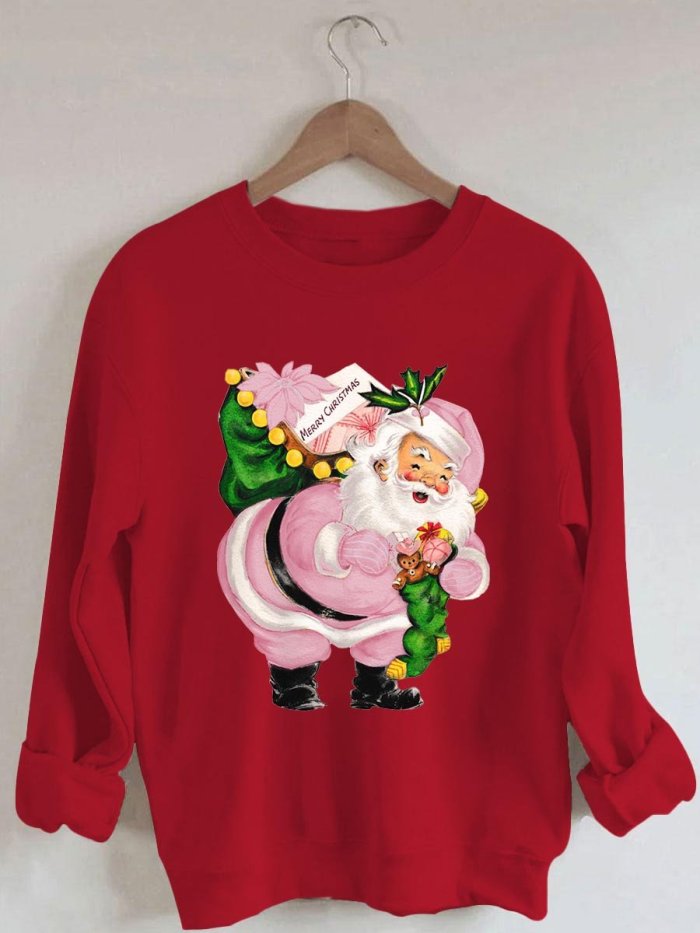 🔥Merry Christmas Santa Print Long Sleeve Sweatshirt