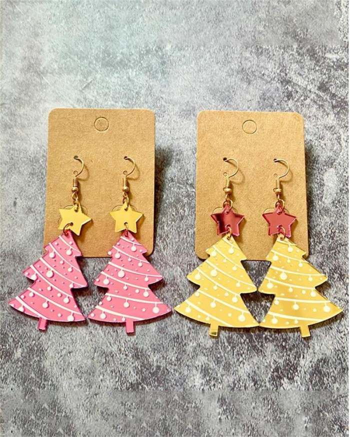 Women's Christmas Earrings Mirror Acrylic Glitter Christmas Tree
