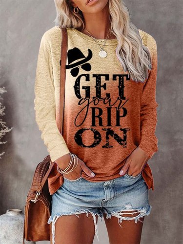 Women's Western Get Goar Rip On Denim Print Sweatshirt