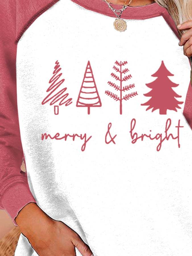 Merry And Bright Women's Round Neck Printed Long Sleeve Sweatshirt