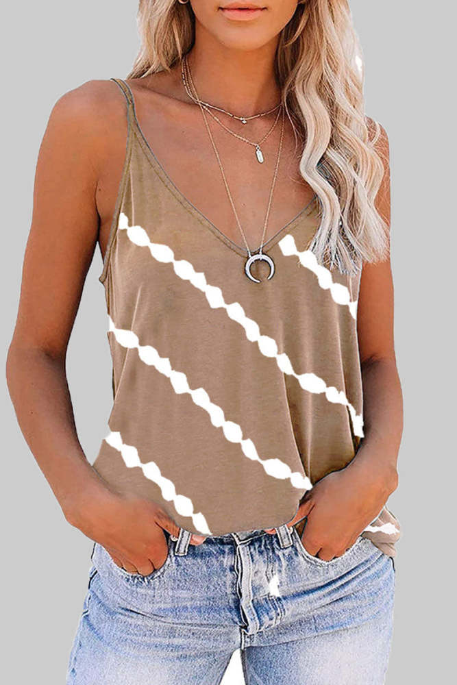 Fashion Casual Striped Print Split Joint V Neck Tops(6 colors)