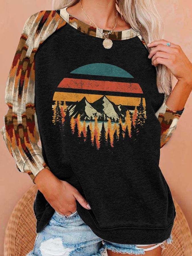 Women's Round Neck Printed Long Sleeve Sweatshirt