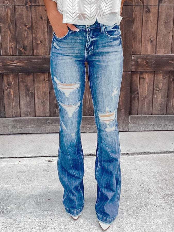 Vintage Ripped Wide Leg Jeans