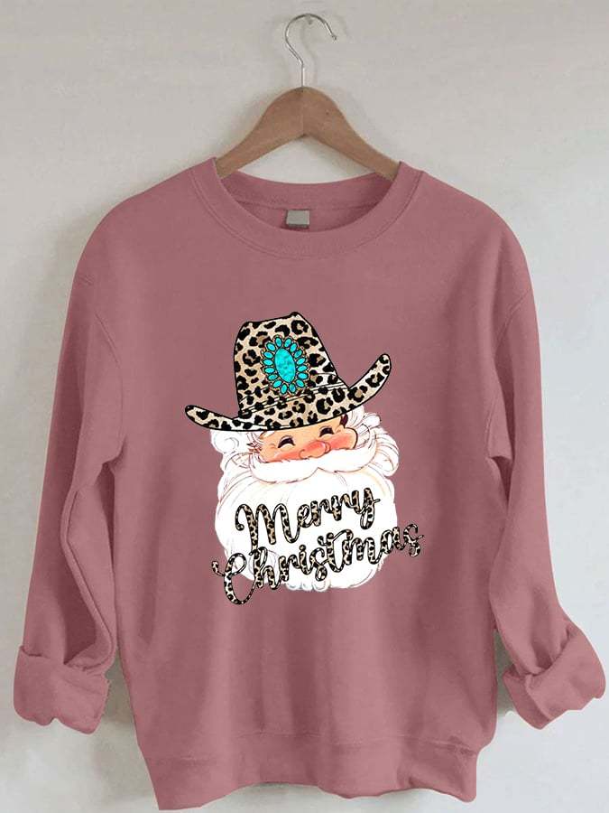 Women's Christmas Leopard Santa Claus Print Sweatshirt