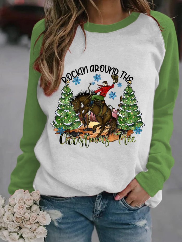 Women's Western and Christmas Combine  ROCKIN AROUND THE CHRISTMAS TREE  Print Sweatshirt