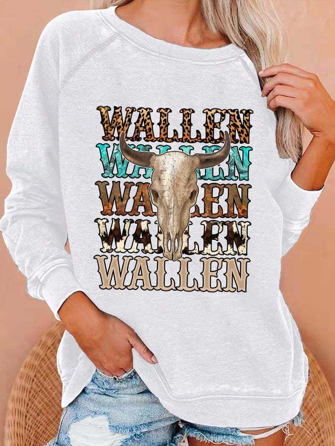 Women's Western Wallen Print Casual Crewneck Sweatshirt