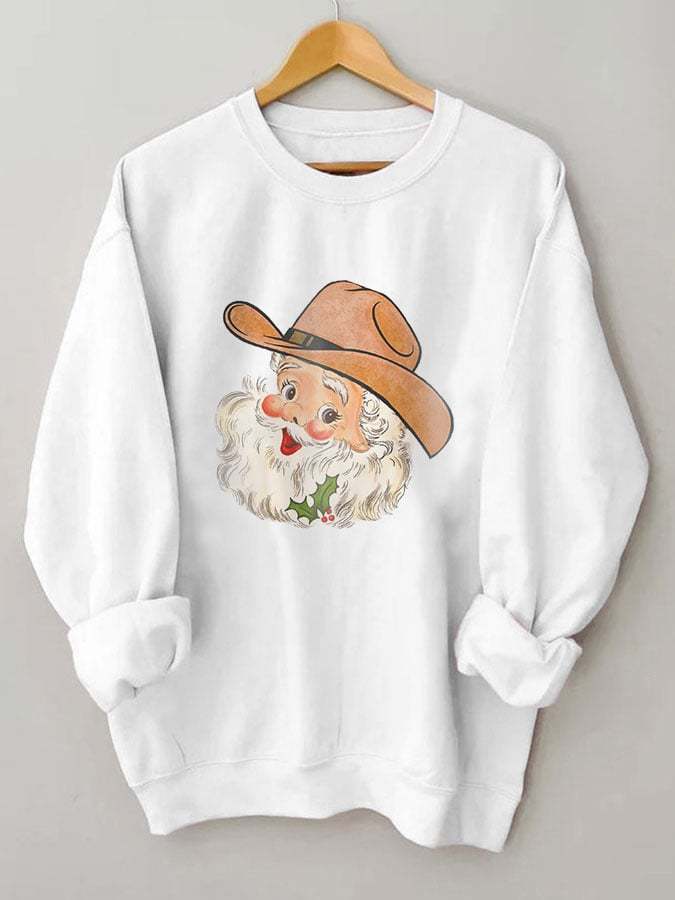 Women's Cowboy Santa Print Sweatshirt