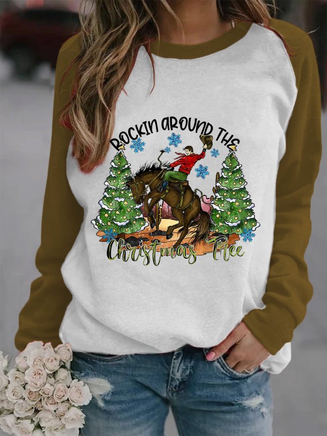 Women's Western and Christmas Combine  ROCKIN AROUND THE CHRISTMAS TREE  Print Sweatshirt