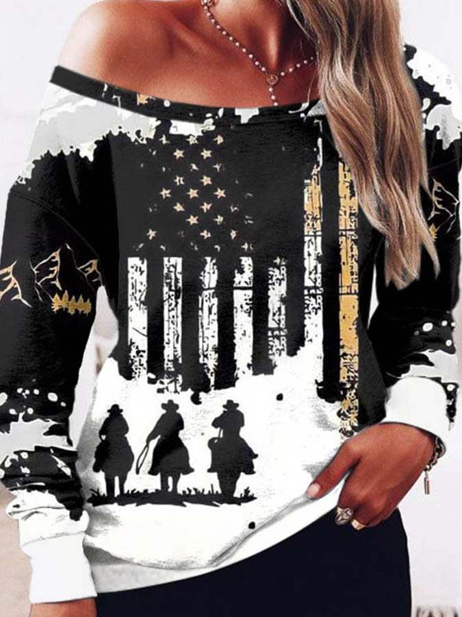 Women's Vintage Print Long Sleeve Sweatshirt