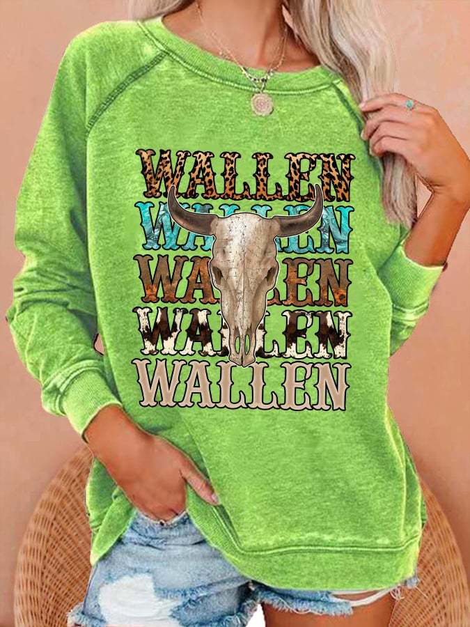 Women's Western Wallen Print Casual Crewneck Sweatshirt