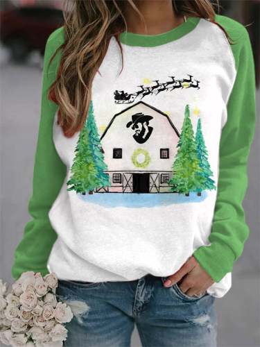 Women's West Dutton Farm Christmas Print Long Sleeve Top