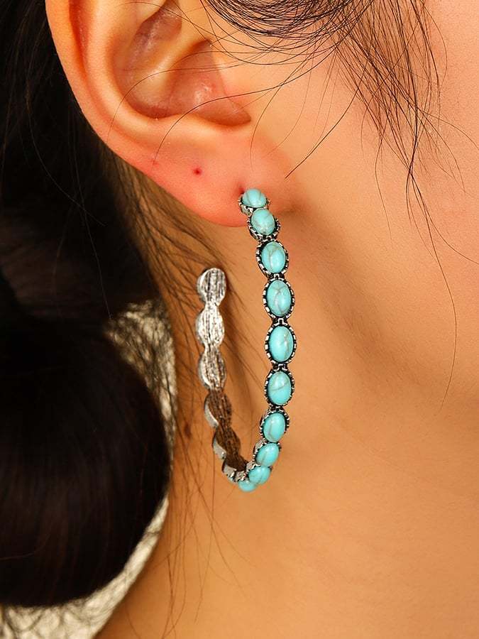 Women's Vintage Western C Shape Turquoise Earrings