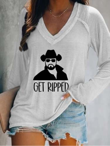 Women's GET RIPPED V-Neck Long Sleeve T-Shirt