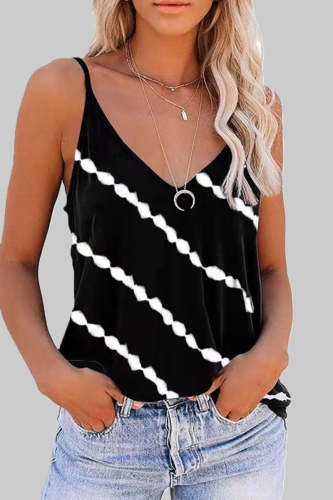 Fashion Casual Striped Print Split Joint V Neck Tops(6 colors)