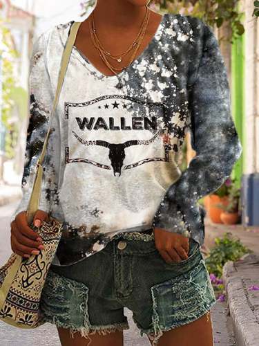 Women's Wallen Dangerous Album Tie Dye Print Long Sleeves V-Neck T-Shirt