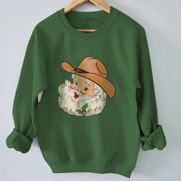Women's Cowboy Santa Print Sweatshirt