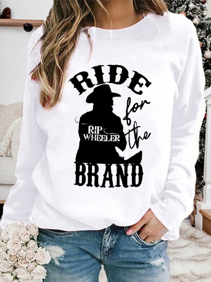 Women's Western Rip Wheeler Ride For The Brand Denim Print Sweatshirt
