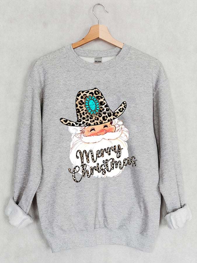 Women's Christmas Leopard Santa Claus Print Sweatshirt