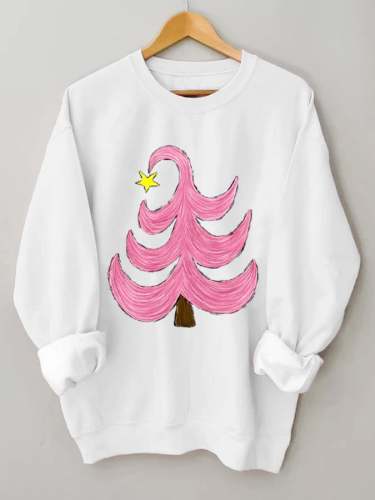 Women's Pink Christmas Tree Casual Sweatshirt
